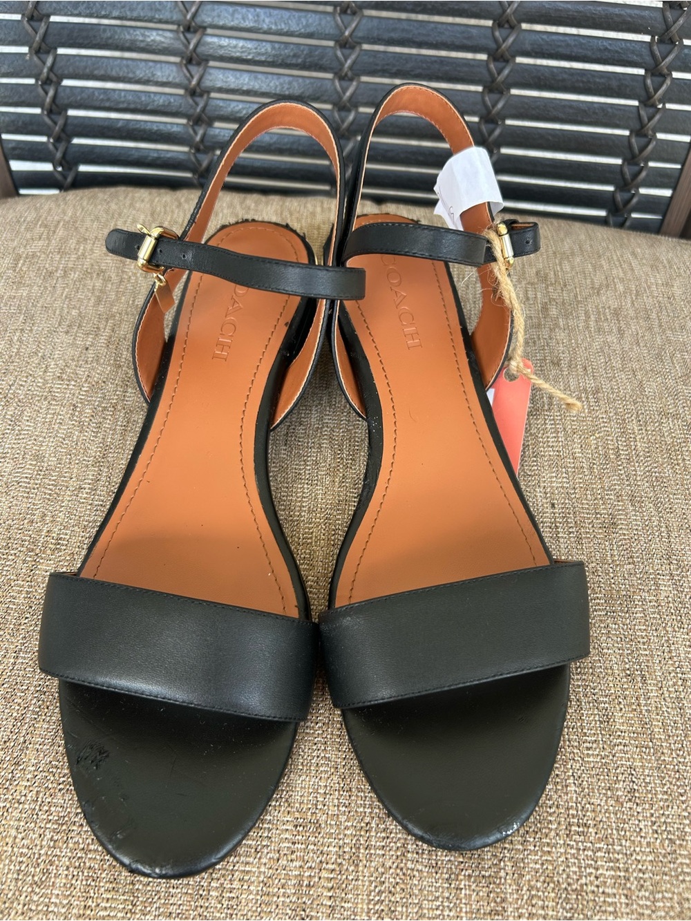 Coach Black Leather Open-Toe Slingback Sandals